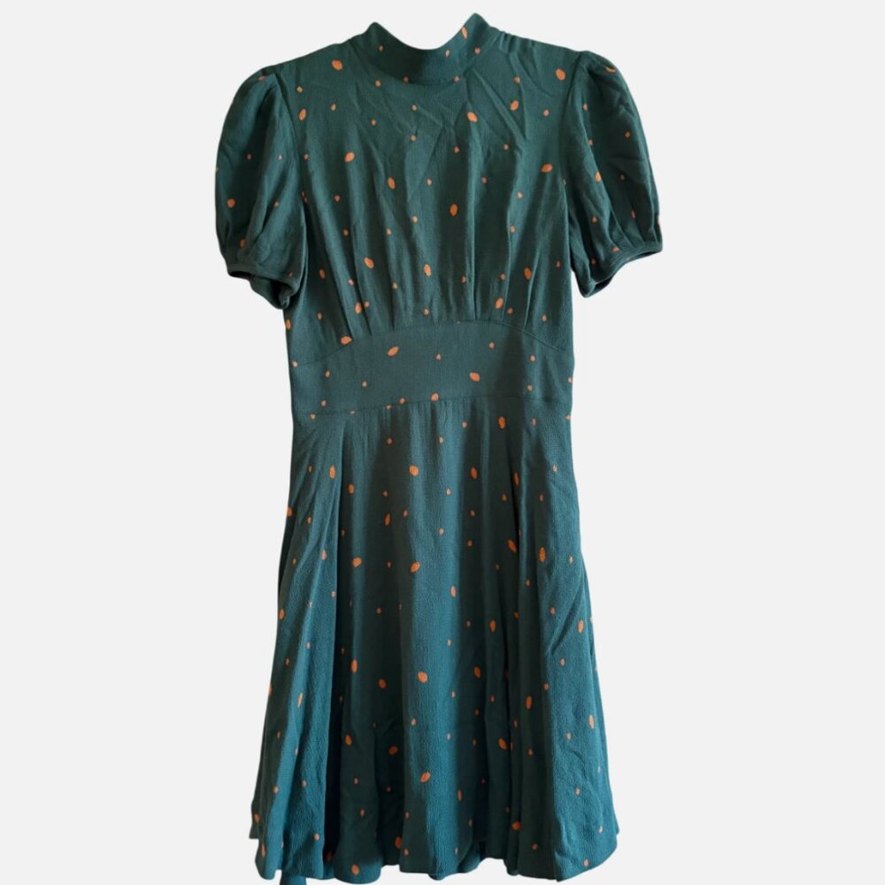 Free People Dress Size 2 Abbie Tie Neck Reversible Green and Peach Polka Dot